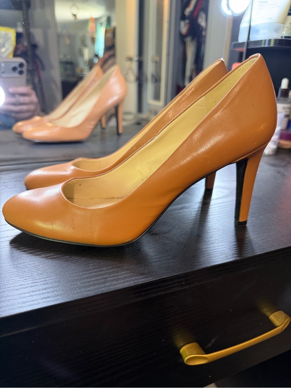 Nine West Women’s Leather High Heel Pumps in Tan Brown